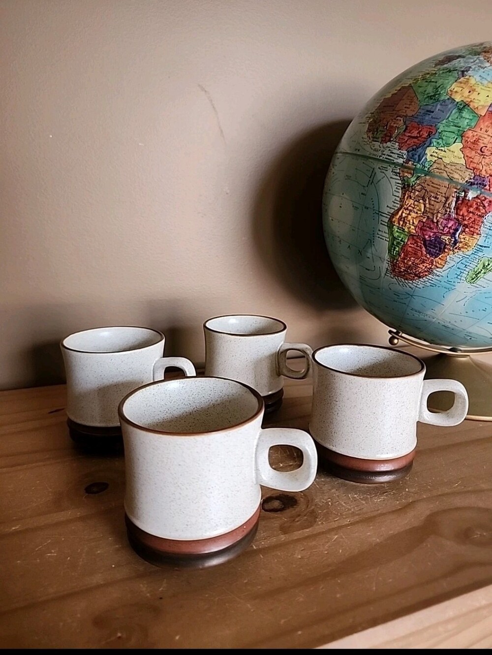 4 Denby Potters Wheel Oatmeal Rust Coffee Mugs 3.75 In.